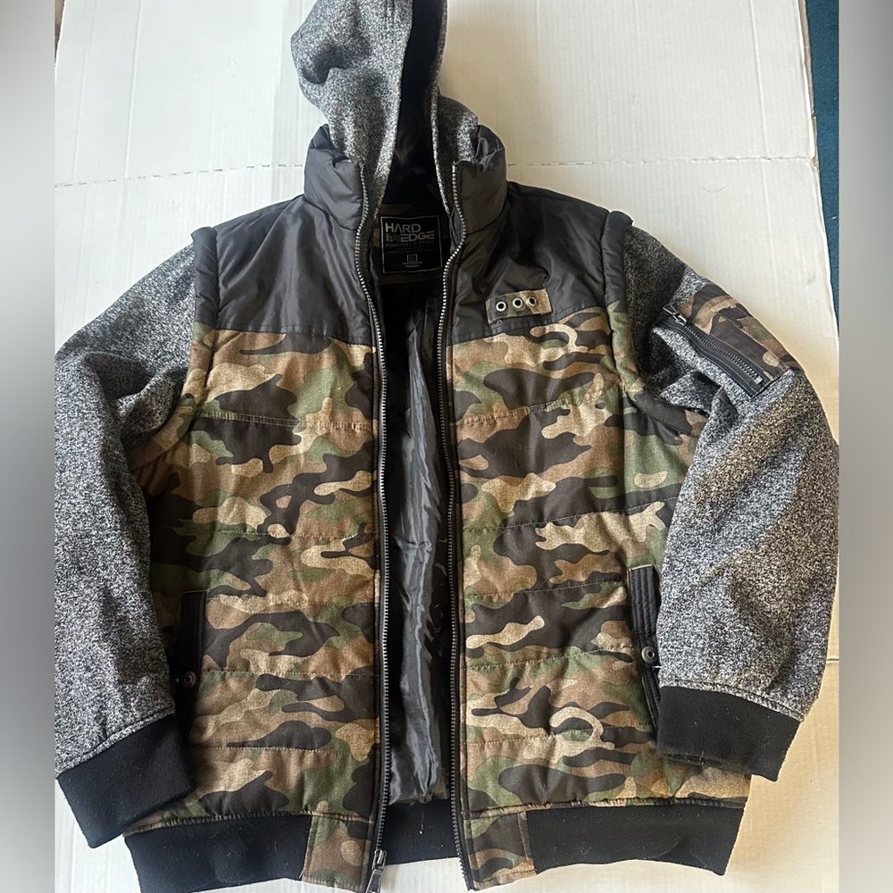 Camouflage and Gray Hooded Jacket Hard‎ Edge XL Men’s Comfort And Style
